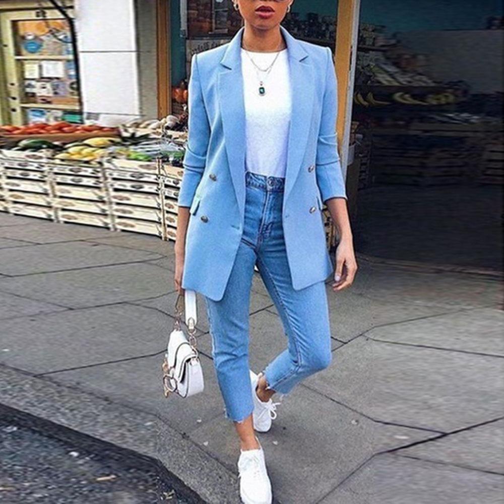 Women S Solid Color Lapel Blazer Coat Straight Fit Short Length Casual Outerwear