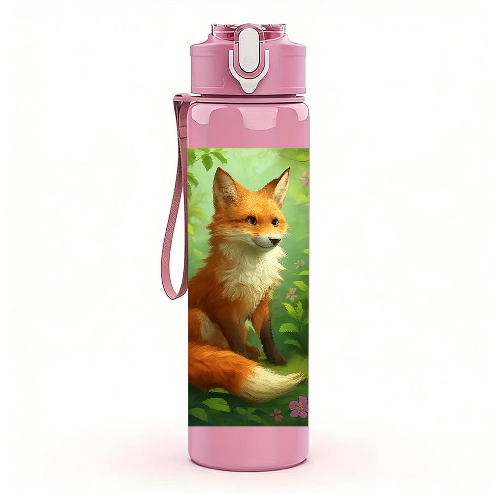 1PC Reddish Wild Fox Bust 750ml Color Plastic Sports Water Bottle Leakproof Flip Straw Lid For Sports Office Home Use