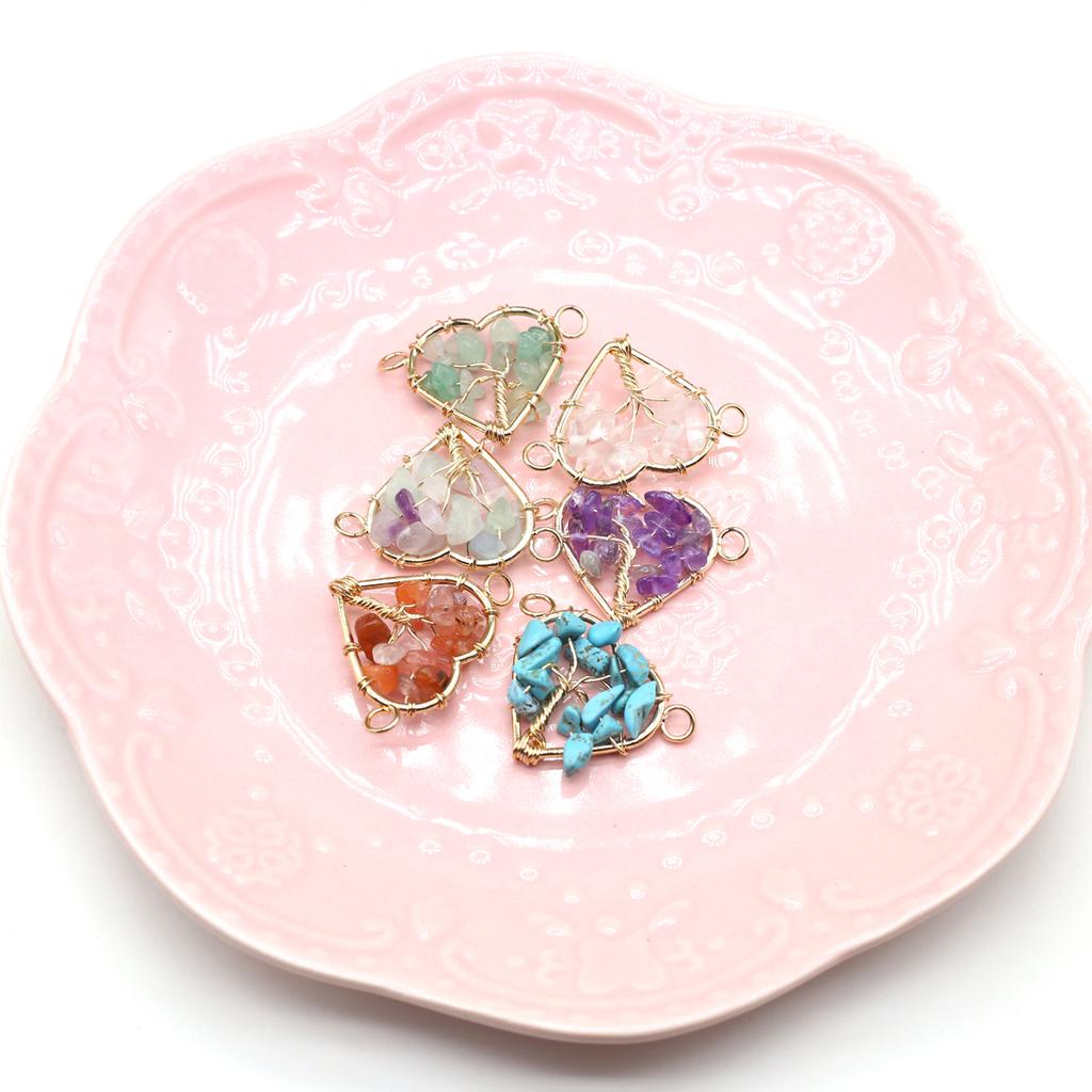 2 шт. намоточный разъем из натурального камня флюорит в форме сердца гравийный разъем для изготовления ювелирных изделий DIY ожерелье браслет аксессуар