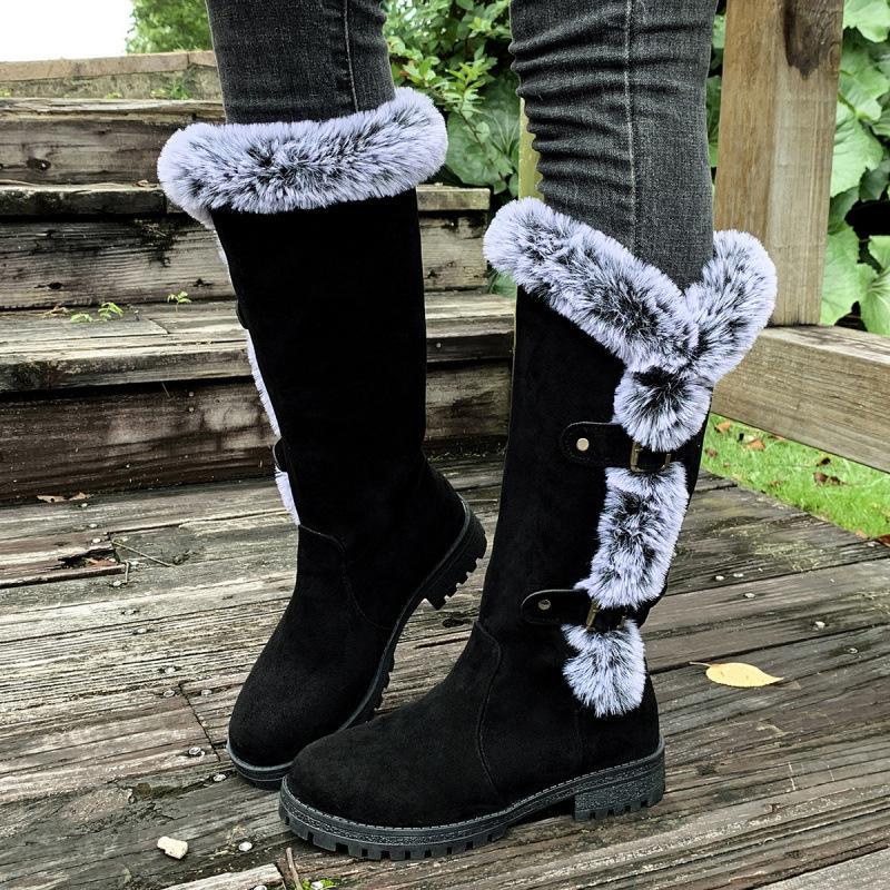 Women's Large Size Soft Sole Winter Warm Anti-slip Fur One Snow Boots Padded Lined Ankle Boots Waterproof Outdoor Sports Boots Cotton Boots