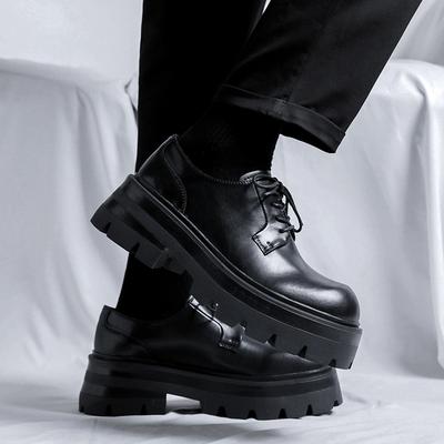 Мода Мода Мужские Повседневные Кожаные Дерби Мужские Толстая Подошва Большой Палец Тренд Обувь Мужская Шнуровка Увеличение Роста Обувь #8133-R