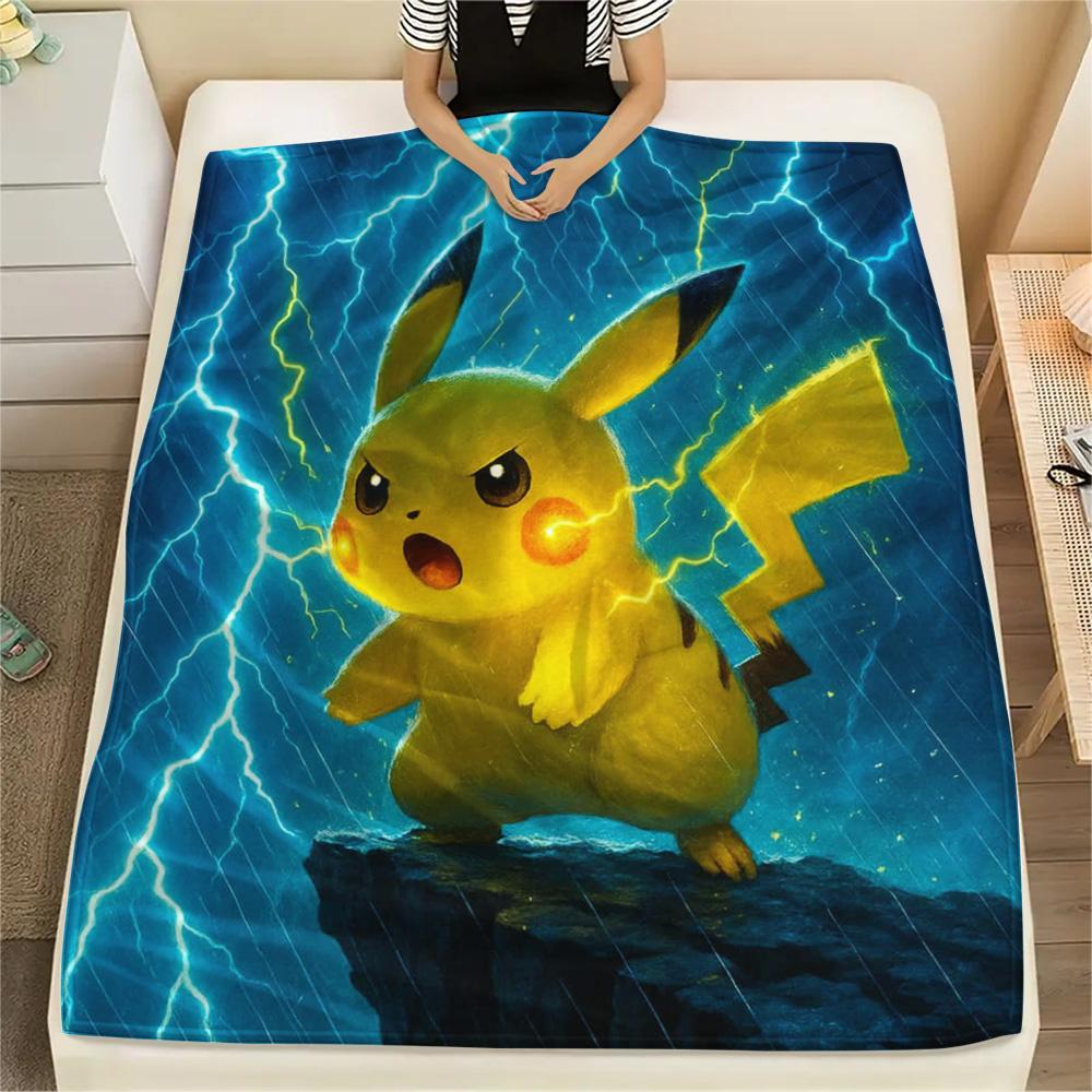 Pikachu Print Flannel Blanket, High quality Comfortable for All Seasons, Home Decor, Warmth and Comfort