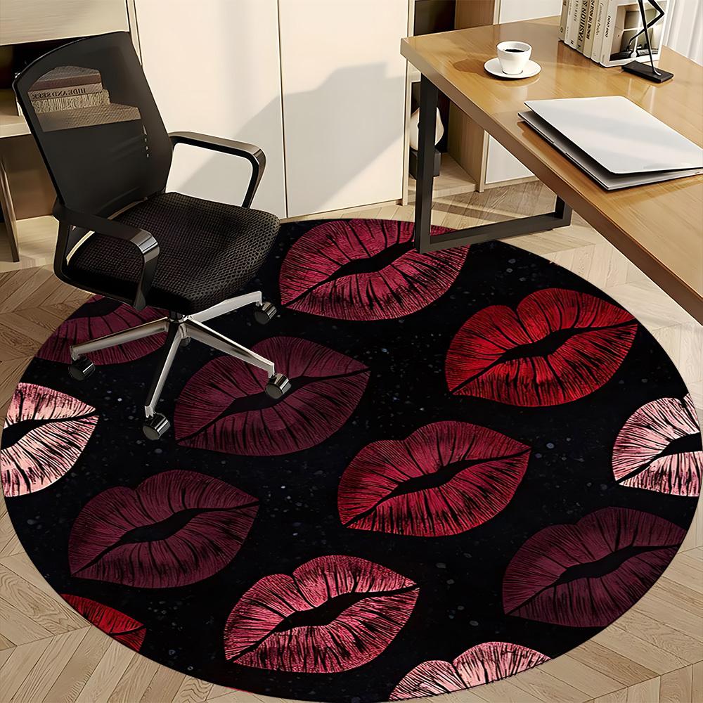 1pc Lips Print Pattern Carpet for Office Non-Slip, Round Carpet, Soft & Comfortable, Carpet for Office, Lightweight Round Floor Mat yy251226071