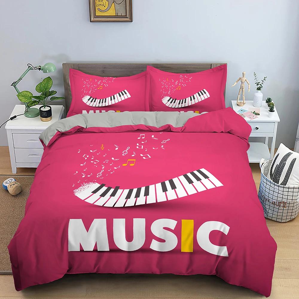Music Bedding Set Piano Keyboard Music Note Duvet Cover Queen Size Bed Linen Comforter Microfiber Guitar Polyester Bedding Sets