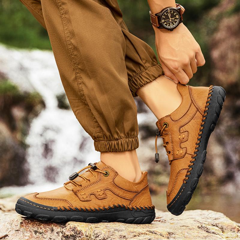 Модная дорожная мужская обувь для кемпинга, ручная строчка, кожа, стильные мужские кроссовки, удобная повседневная обувь, нескользящая, для отдыха, ходьбы, пешего туризма
