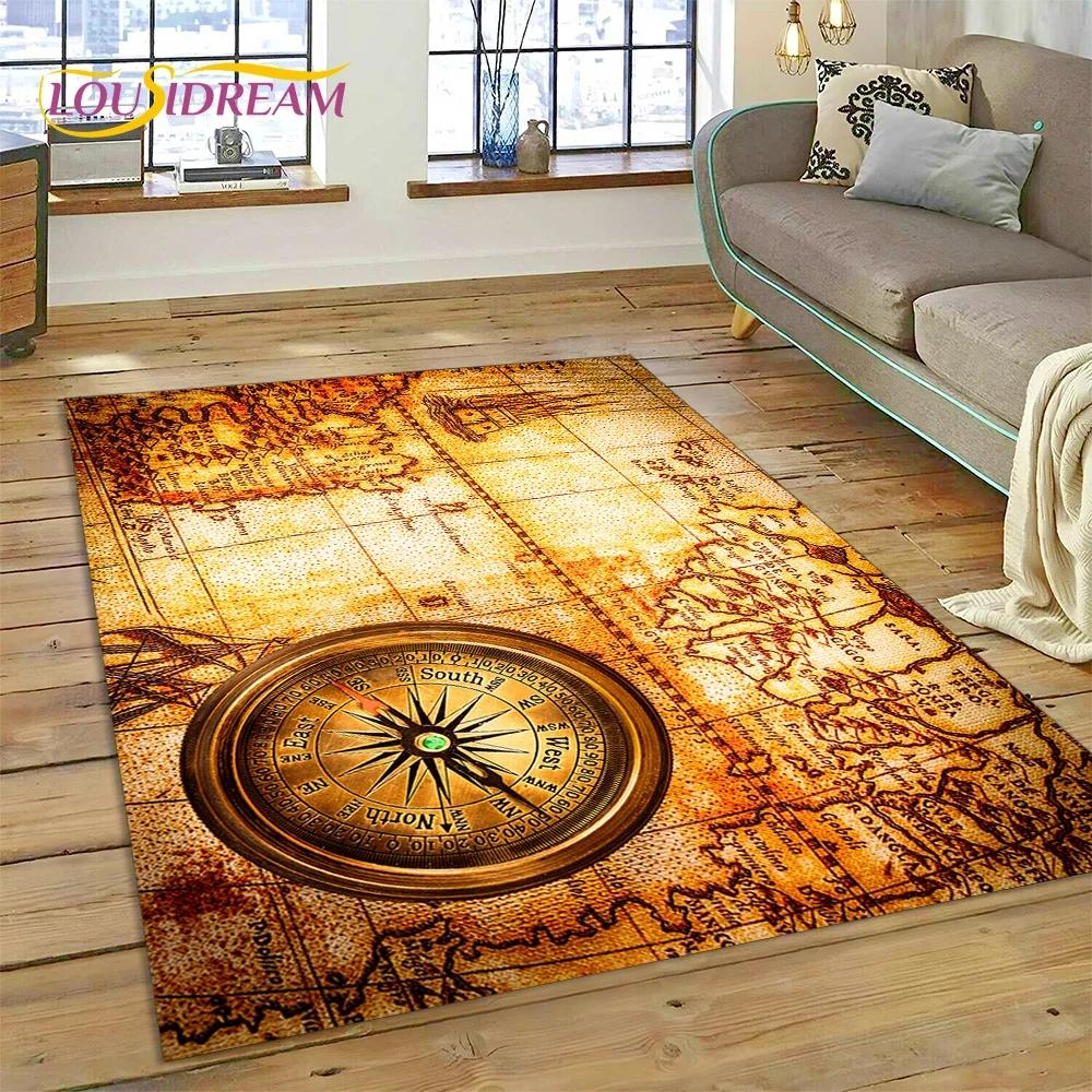 3D Древняя морская карта мира, компас, ковер, коврик для спальни, гостиной, дивана, украшение, детский игровой большой декоративный напольный коврик