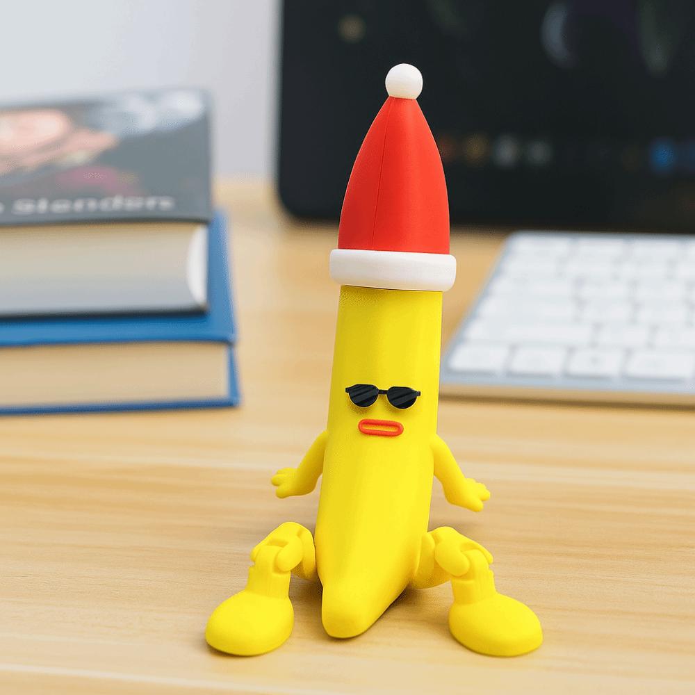 Multi-Jointed 3D Printed Banana Toy Christmas Hat Banana Shaped Figurine Toy Computer Ornament