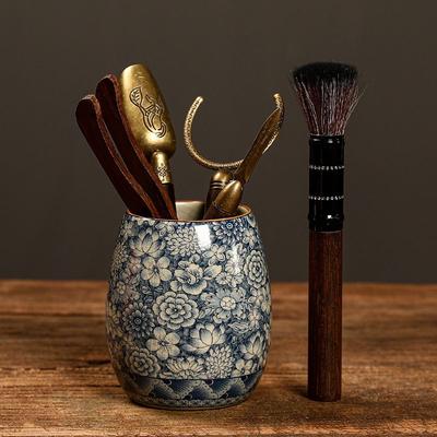 Винтажный набор для чайной церемонии из сине-белой керамики Six Gentlemen Tea Clip Brush Organizer Tea Accessories Set