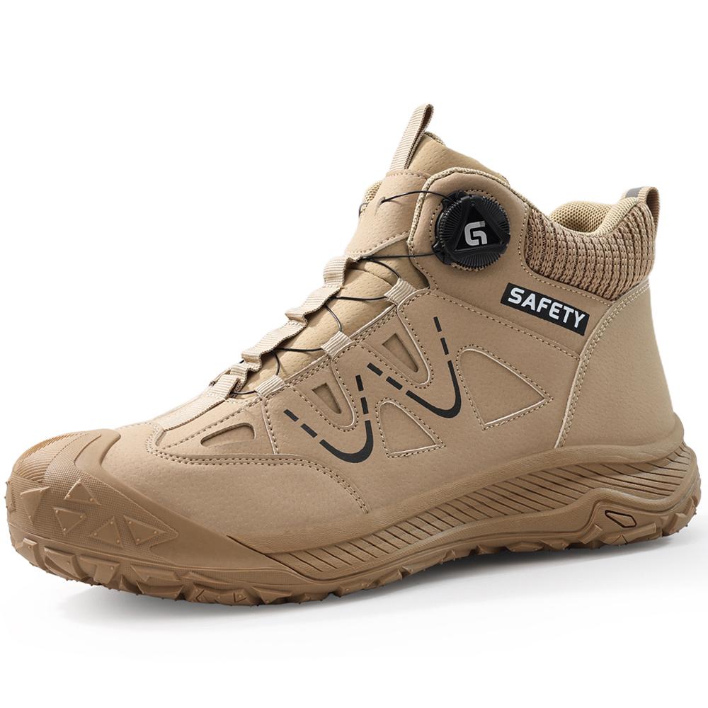 Качественная защитная обувь Мужские ботинки Вращающаяся кнопка Рабочие ботинки Ботинки со стальным подноском водонепроницаемые кожаные ботинки Мужская защитная обувь Нескользящая