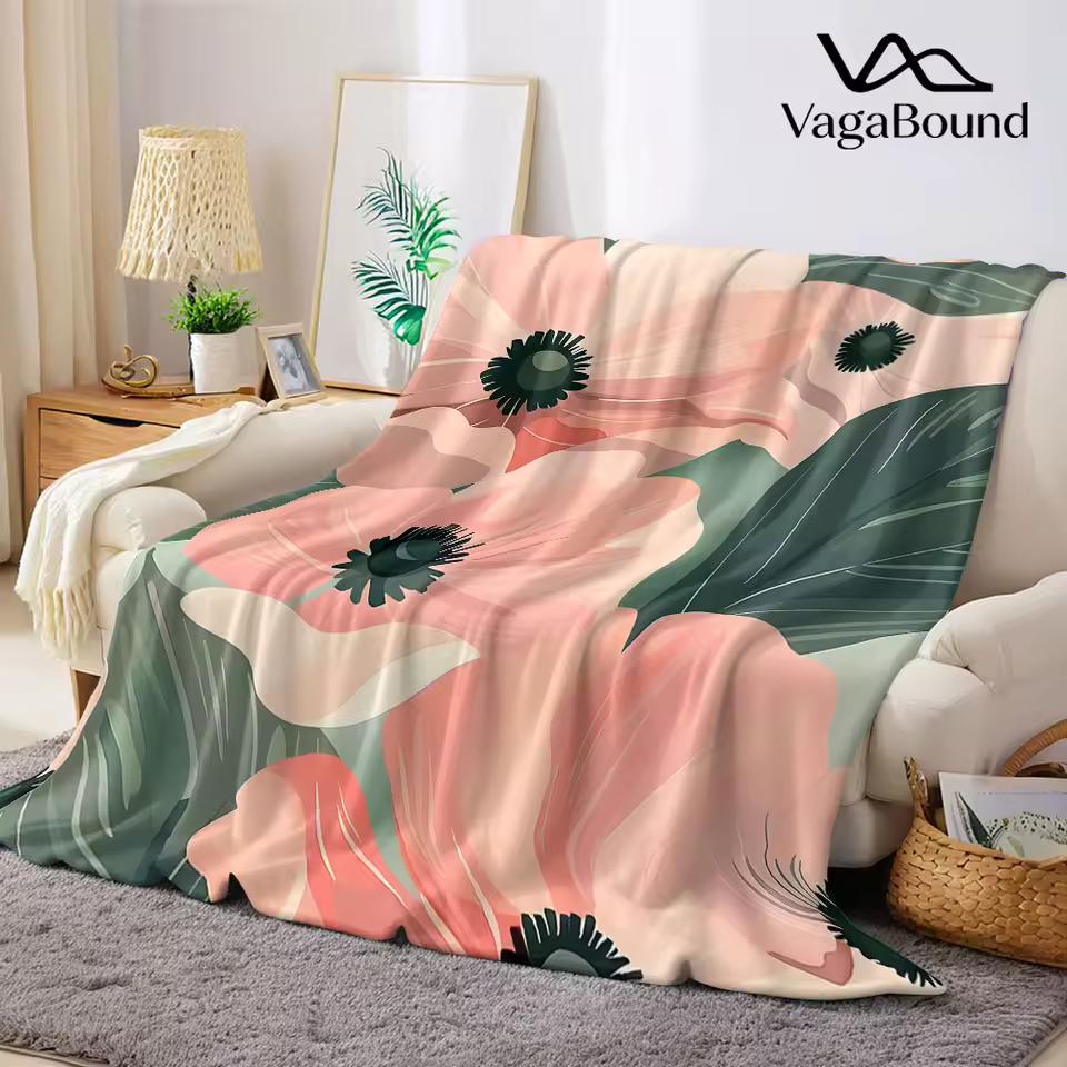 pink anemone flower Flannel Blanket Warm Soft Halloween Christmas Decorative Couch Warm Cozy All-Season Gift