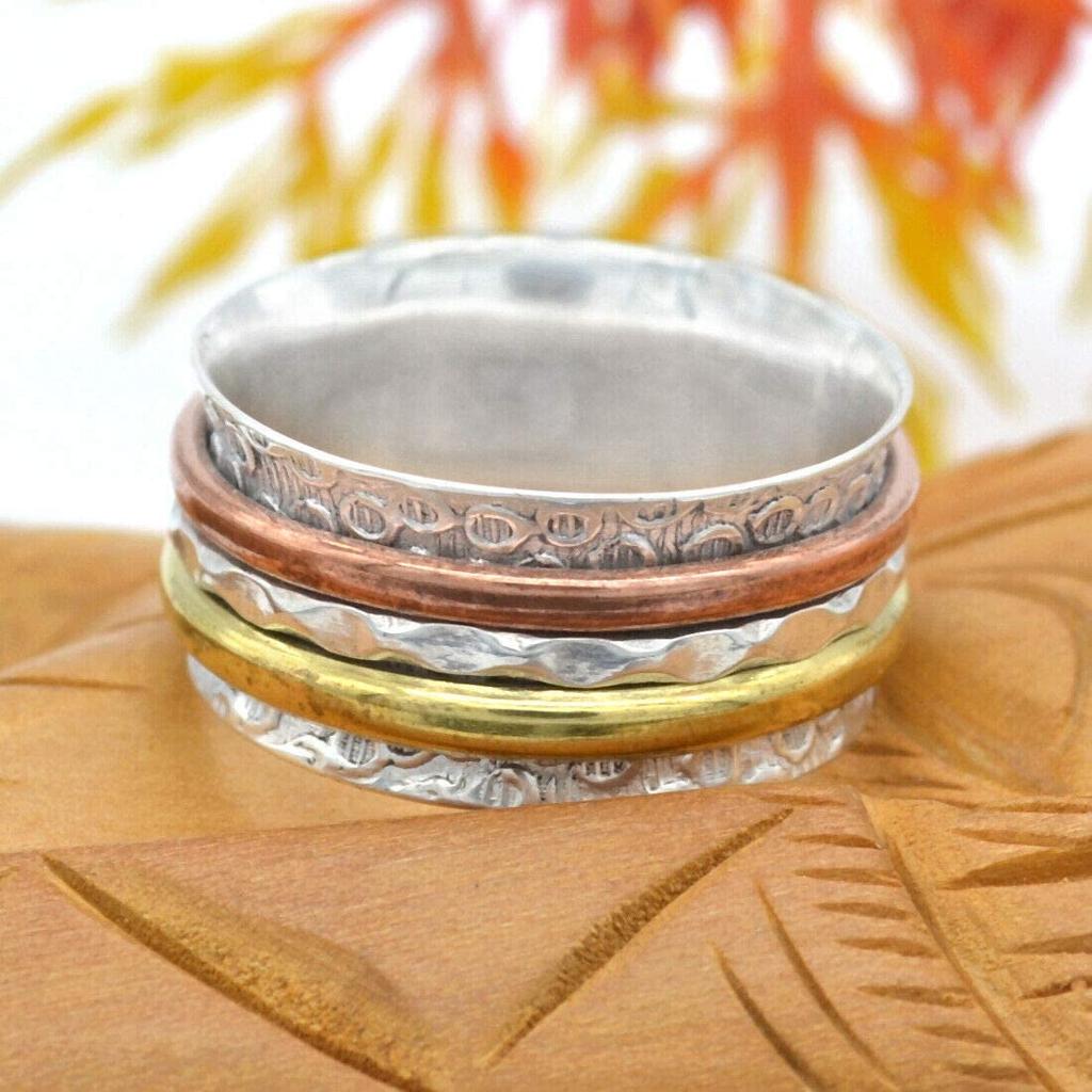 Серебро 925 пробы, Трехцветное кольцо, Дизайнерское кольцо ручной работы, Кольцо в стиле бохо, Серебряные украшения, Кольцо в стиле бохо, Кольцо унисекс, Заявление о кольце
