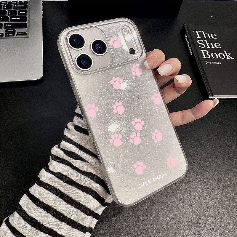 Розовый блестящий мягкий чехол для телефона Pink Little Paws для Apple 17 Pro Max