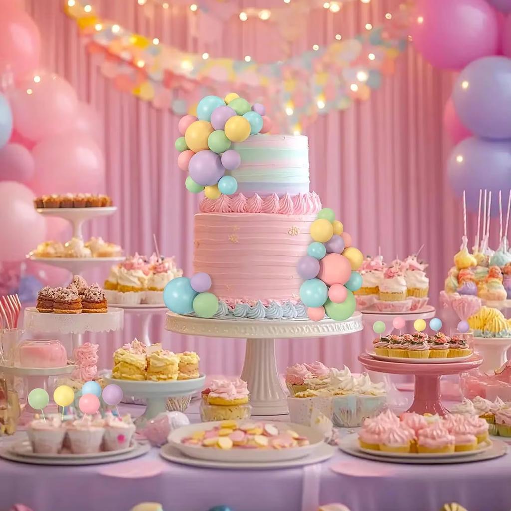 56 PCS Ball Cake Toppers - Colorful Pearl Cake Decorations for Birthday, Wedding, Cupcakes Ball Party Supplies DIY Dessert Decor