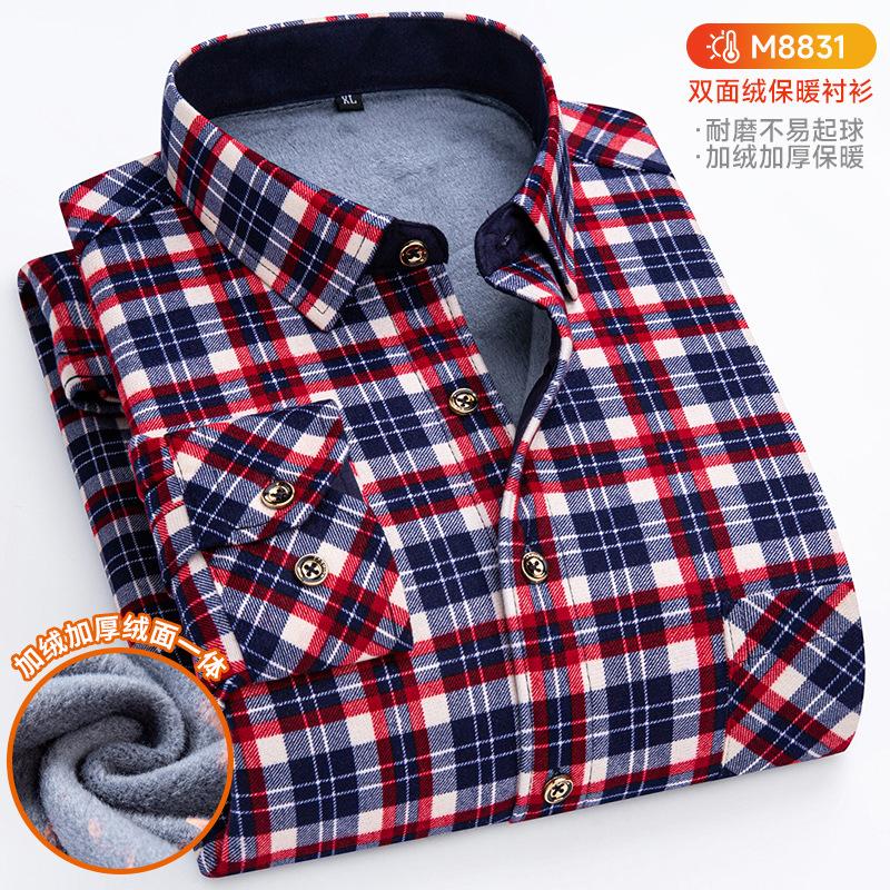 Мужская терморубашка большого размера Мужская зимняя утолщенная клетчатая рубашка с длинным рукавом на флисовой подкладке