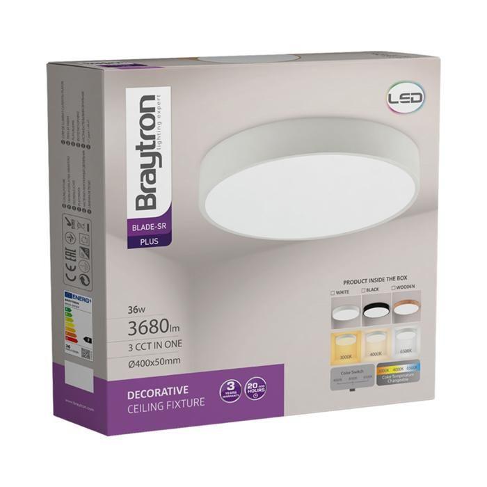 Plafonnier LED Blade-ST rond noir 3en1 36W métal