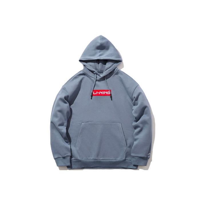 Li Ning Fleece Lined Loose Fit Hooded Pullover Sweatshirt Unisex Sweatshirt Firestone-Blue AWDQD06-3