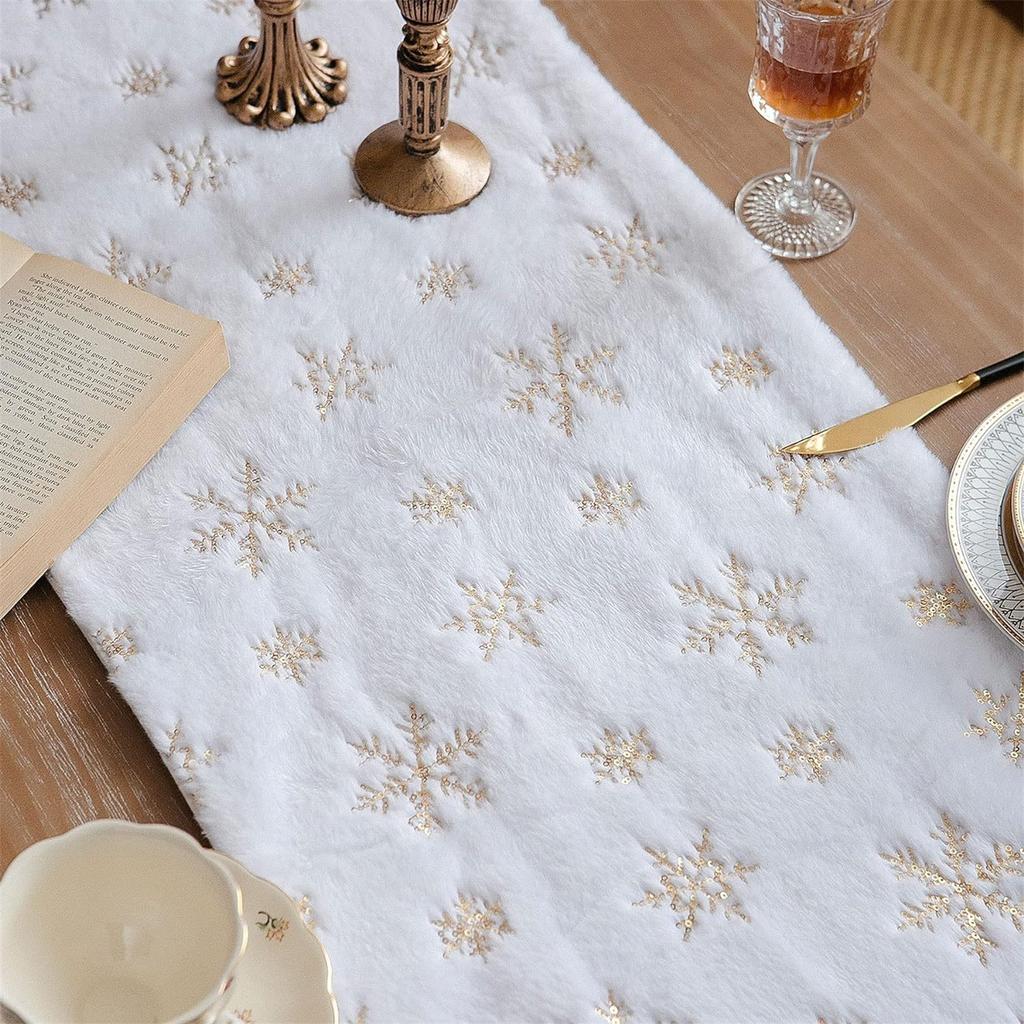 Faux Christmas Table Runners Gold Sequin Snowflake Table Runner Xmas Table Runner For Super Soft Thick Luxury Christmas Table Decoration