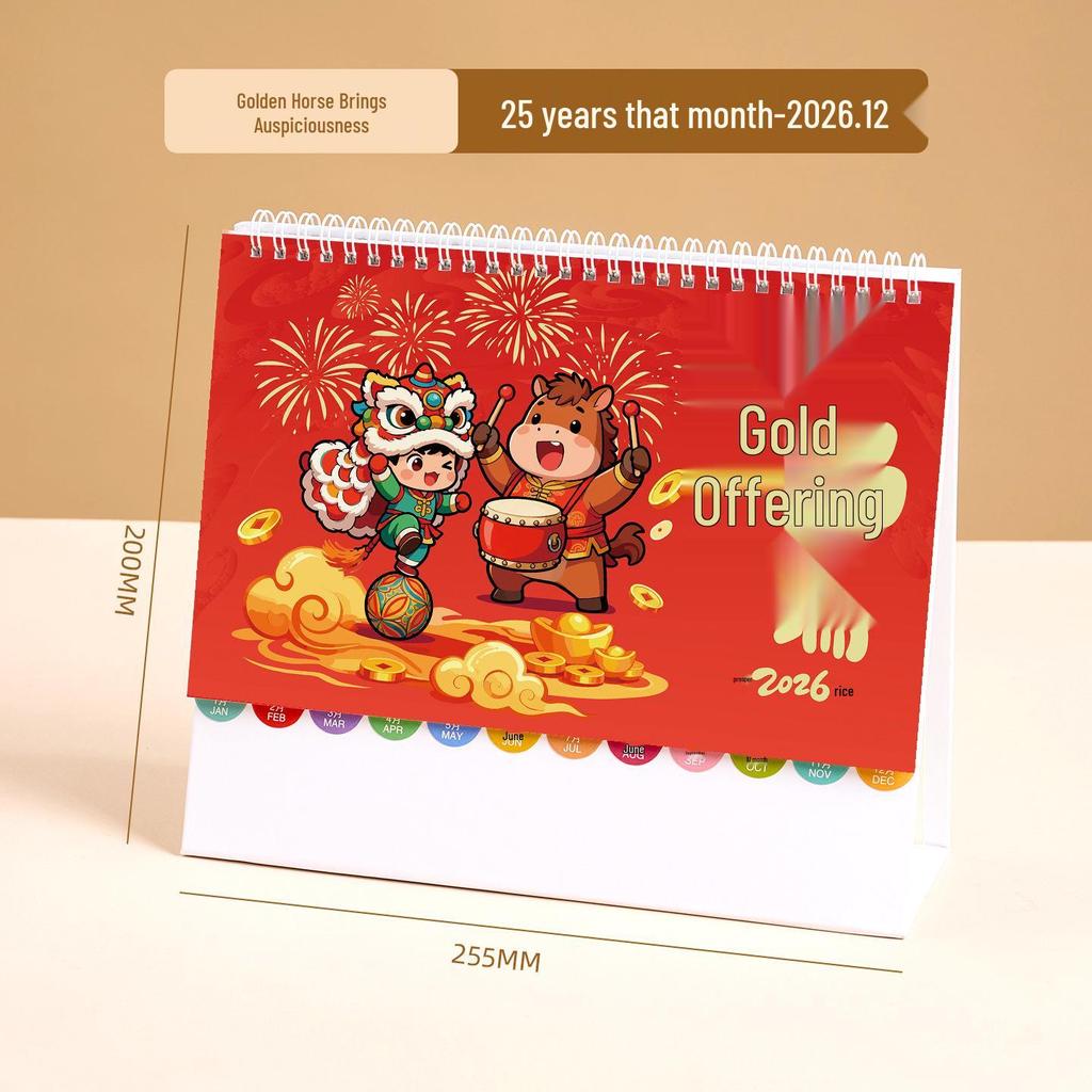 2026 Year of the Horse Chinese Style Custom Table Calendar with Pictures - Creative Desktop Ornament & Office Hollowed-Out Design