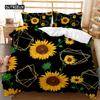 Sunflower Duvet Cover Set Yellow Flower Bedding Set Sunflower Botanical Floral Garden Bloom Print On Black Polyester Quilt Cover