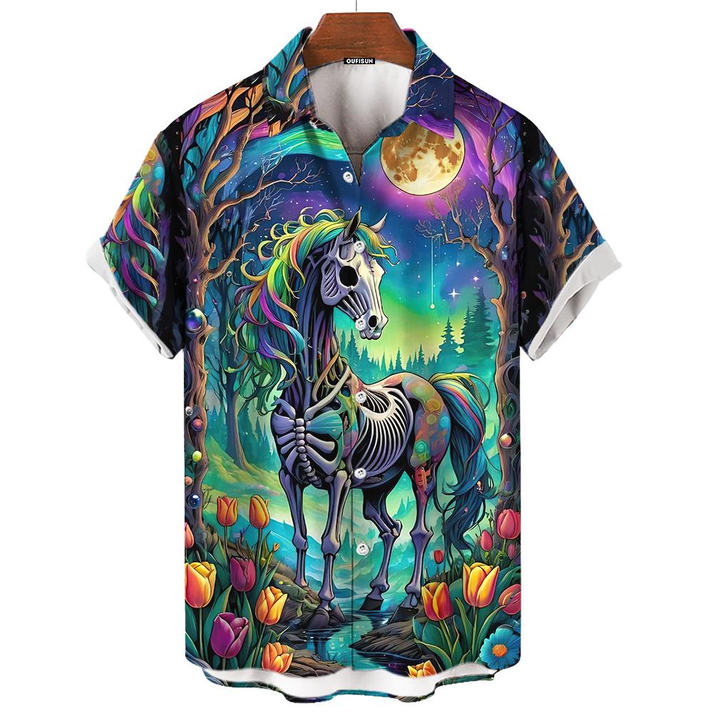 Рубашка с изображением Дня мертвых, мужские рубашки с изображением черепа, 3D-принт с коротким рукавом, ретро-свободная мужская одежда больших размеров, праздничная одежда