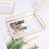 Vintage Metal Glass Storage Box Gold Rimmed Glass Jewelry Display Box Translucent Compartments Rectangular Gold Tray