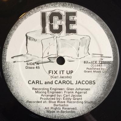 12-дюймовая пластинка CARL JACOBS & CAROL JACOBS - Fix It Up 87ICE12022 ICE 1987 США Регги, Ска и Даб Б/У