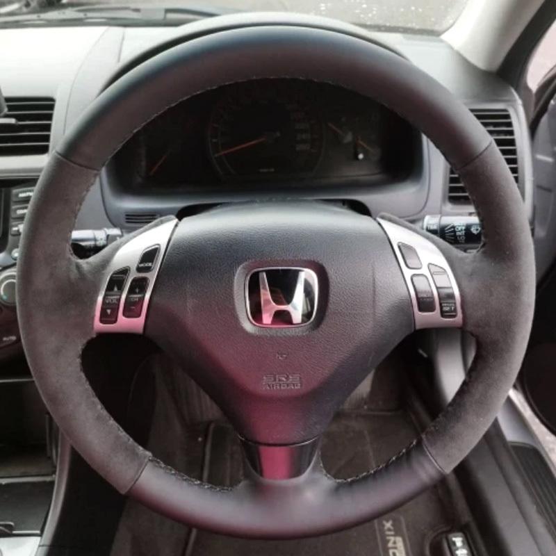 Сделай сам чехол на руль автомобиля Для Honda Accord 2004 2005 2006 2007 Сшитый вручную Нескользящий черный Замша и Кожа Аксессуар
