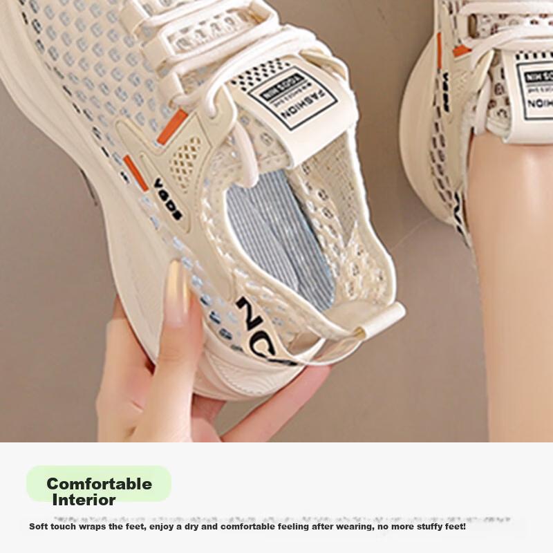 Cartelo Crocodile Women's Summer New Hollow Breathable Lightweight Running Shoes Soft Sole Casual Shoes 1837 Beige Size 37