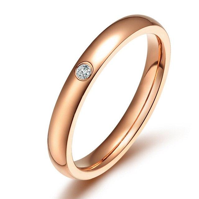 Stainless Steel Rings Rose Gold/ Gold /black Simple One Zircon Engagement Ring Jewelry Rings for Party Wedding