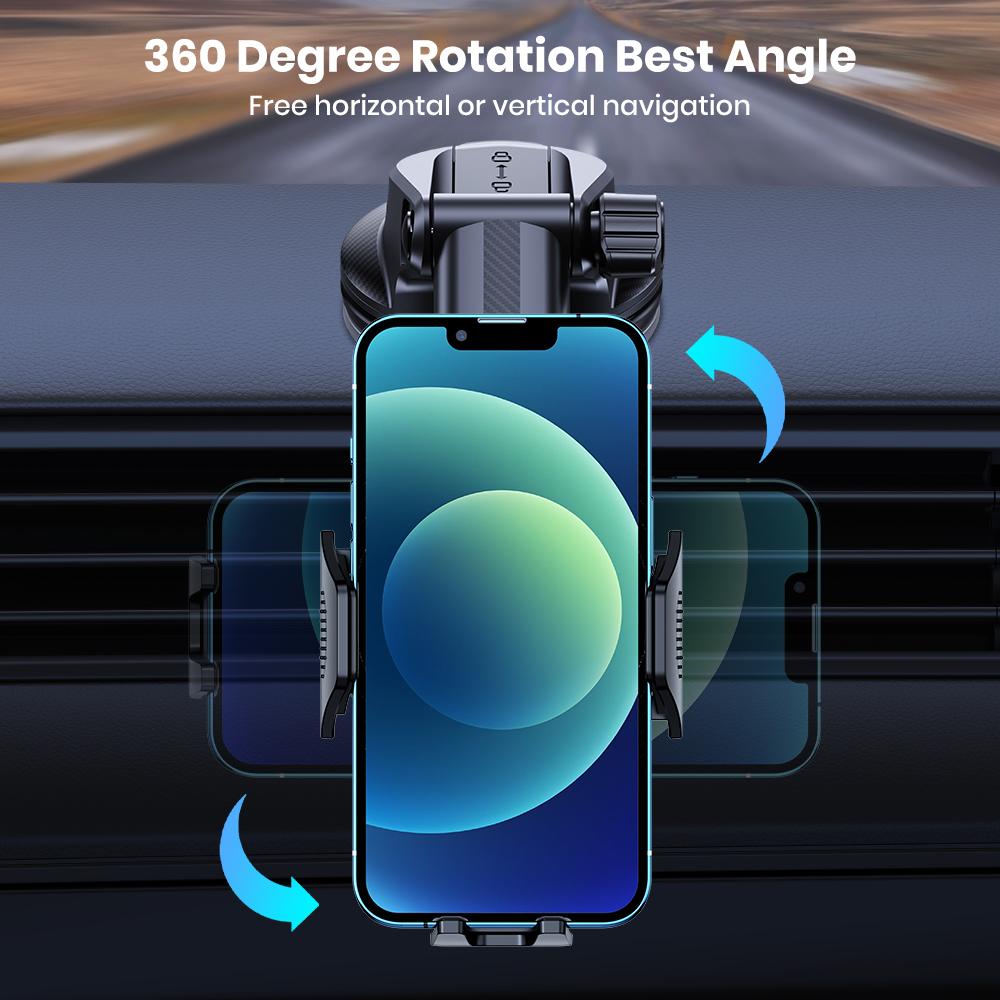 TOPK Car Phone Holder Mount Super Stable Cell Phone Car Mount 360° Rotation One Button Release for iPhone Samsung Google Phone