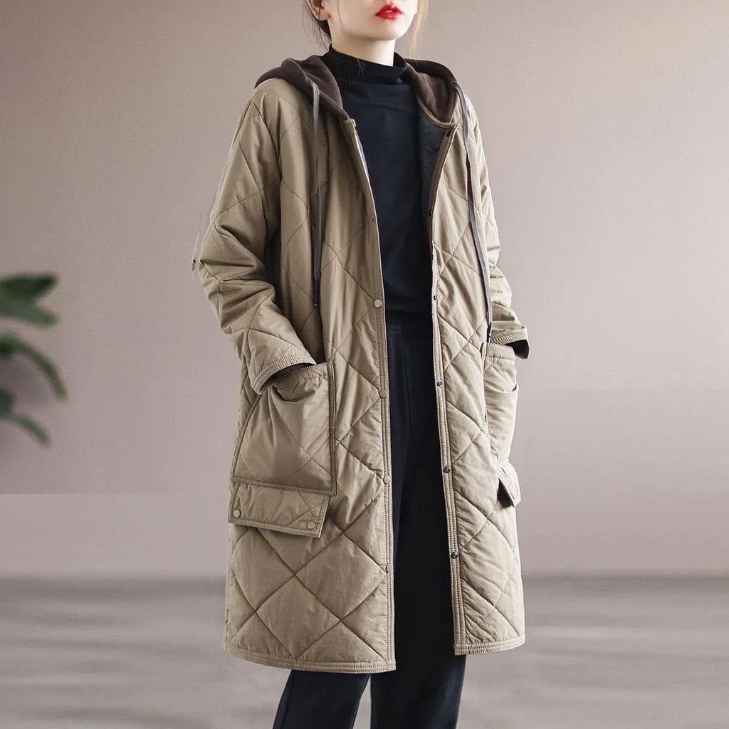 Women's Diamond-shaped Padded Jacket Loose Large Size Casual Mid-length Padded Jacket