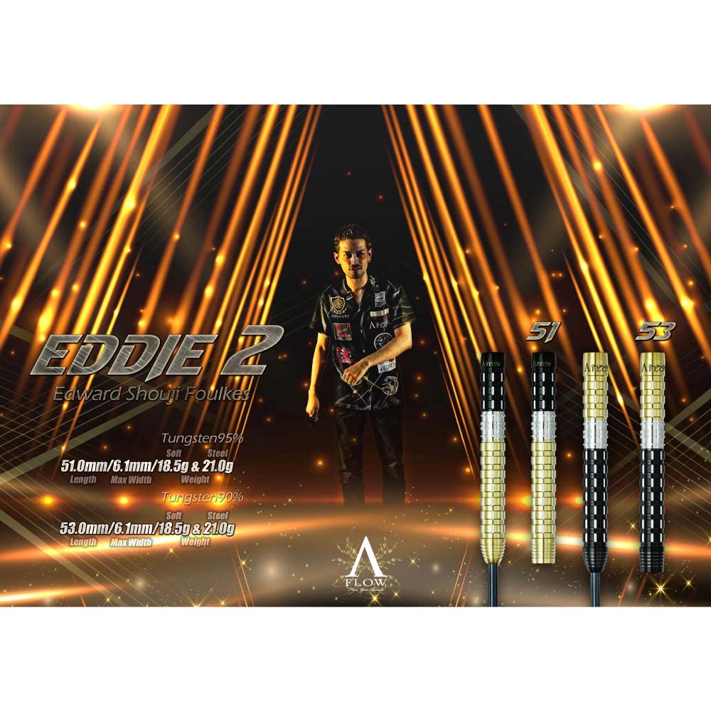 Dynasty Дротики EDDIE2 с покрытием BLACK LINE 2BA Модель Эдварда Шоджи Фоулкса A-FLOW [53] Набор,