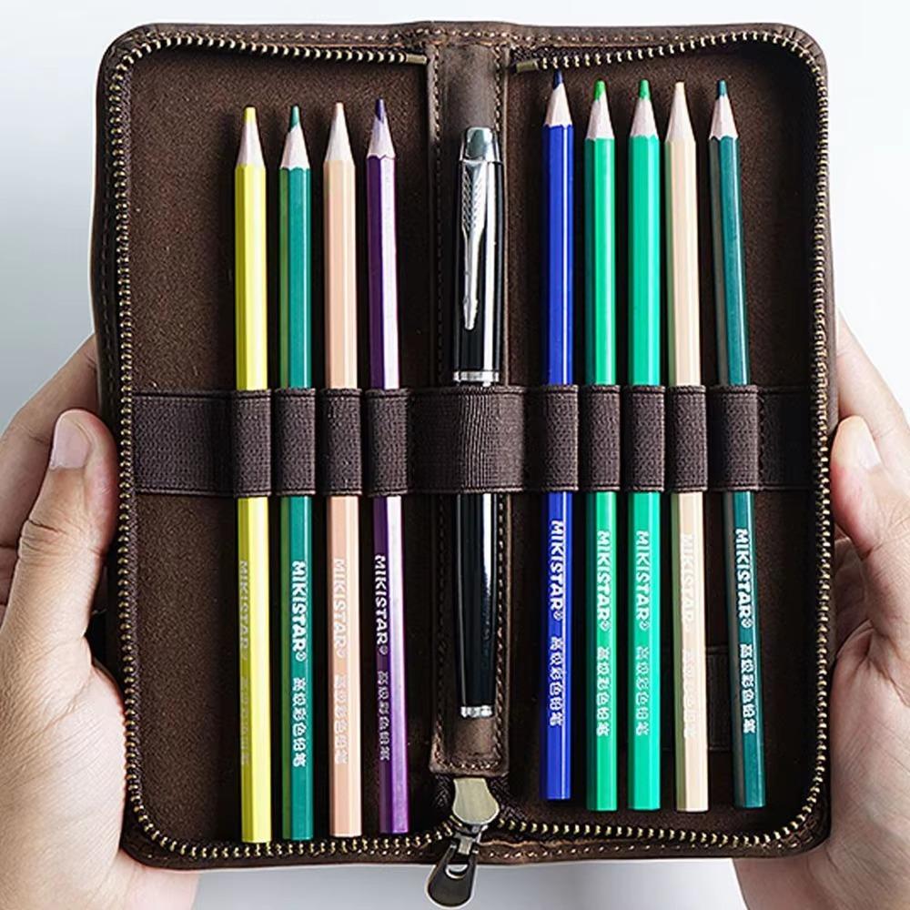 Genuine Leather Pencil Bag Multi-functional Pen Protective Cover Office School Supplies