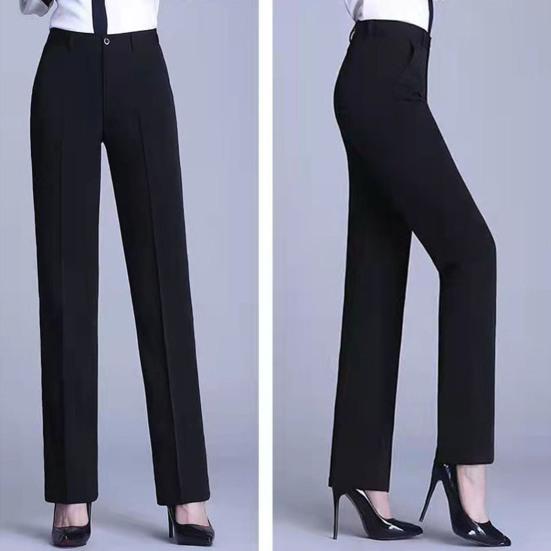 Women Suit Pants Mid-rise Button Zipper Fly Solid Color Suit Trousers with Pockets Straight Regular Fit Dress Pants