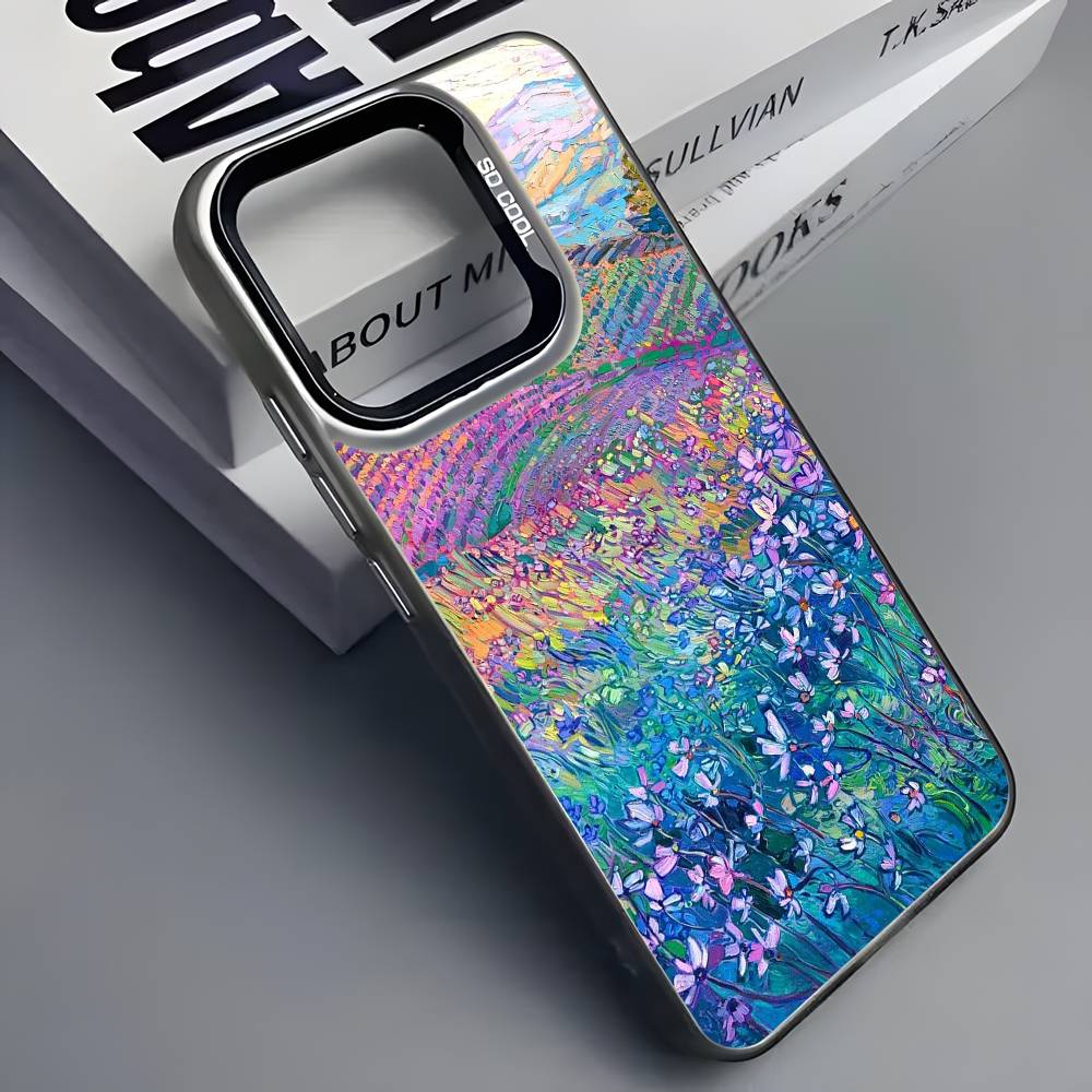Colorful Oil Landscape Phone Case For iPhone 16 15 14 13 12 11 Pro Max Grey Black Phone Covers Matte Laser Metallic Aurora Funda