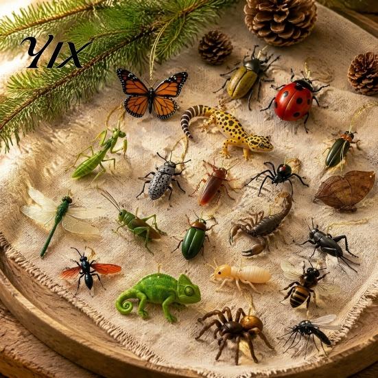 Reptile Collection Set 24-Day Christmas Countdown Calendar Box with 24 Insect And Acrylic Ornaments, 2D Wild Animal Figurines Flat Pendants