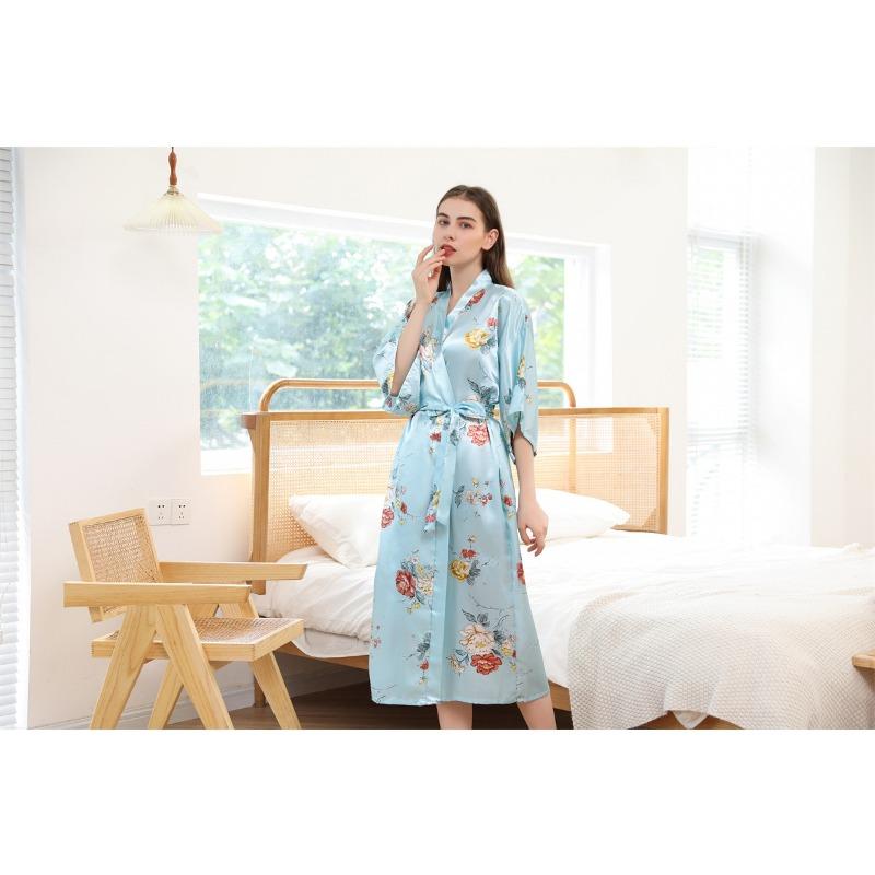 Женский комплект ночной сорочки с принтом пионов, длинный халат и кардиган-кимоно, удобная домашняя одежда, утренний халат для подружки невесты