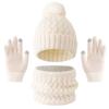 Solid Color Toddler Knitted Hat Pompom Kids Hat Set Baby Hat Scarf Gloves Set  Daily