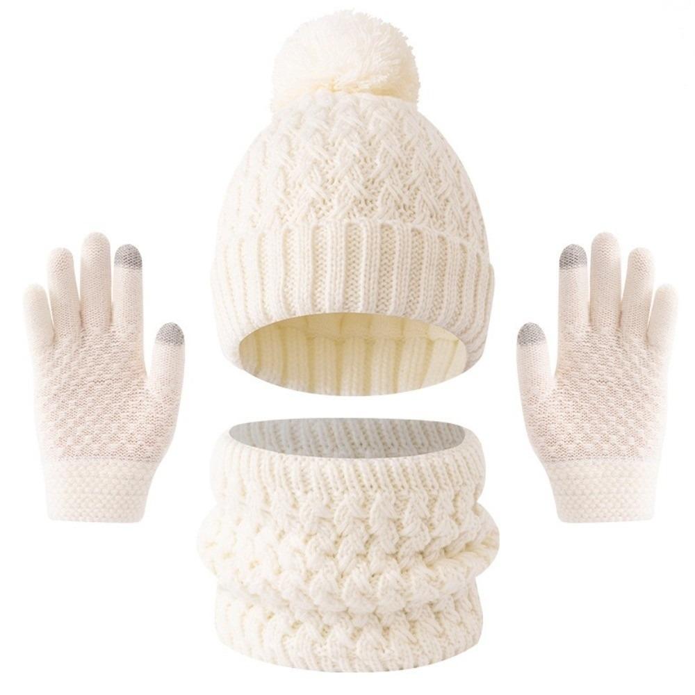 Pompom Baby Hat Scarf Gloves Set Solid Color Kids Hat Set Comfortable Toddler Knitted Hat  Boys