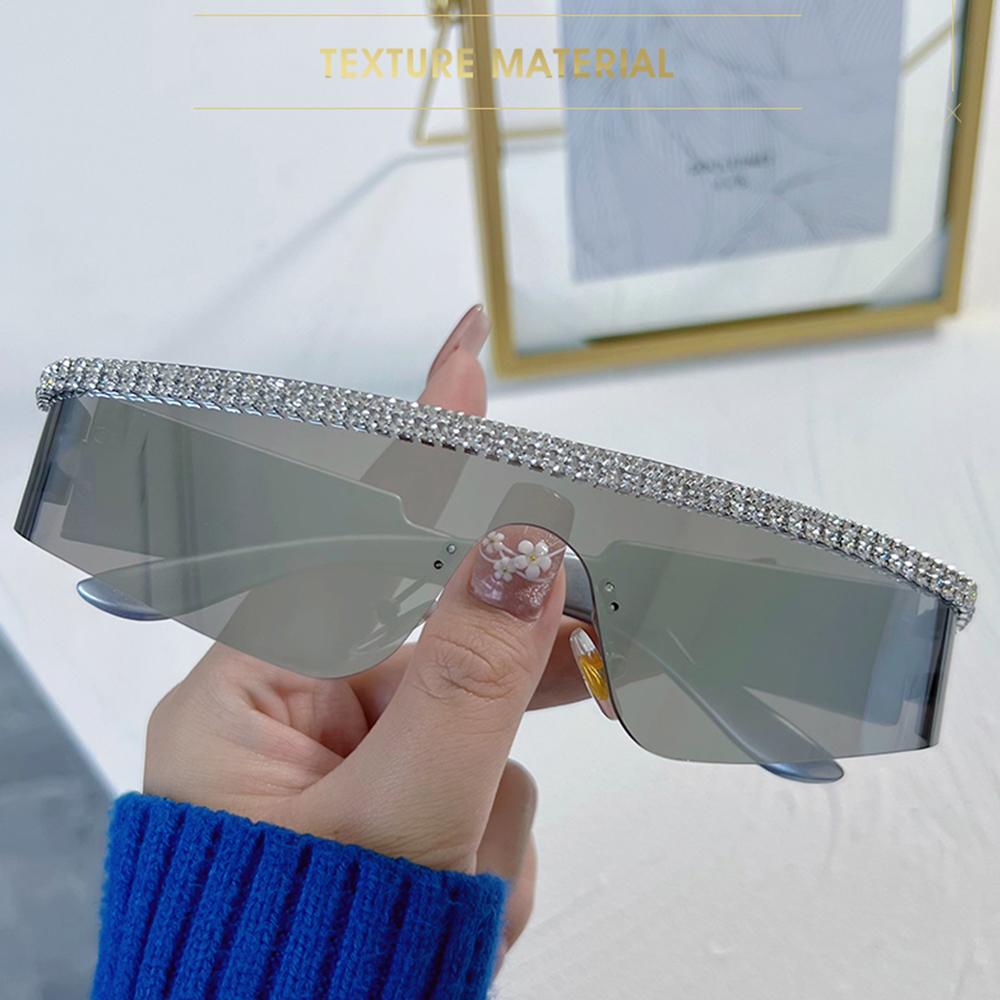 Trendy Diamond Shades Hip Hop Futuristic Wrap Around Sunglasses Y2K Sunglasses Visor Eyewear One Piece Goggles2