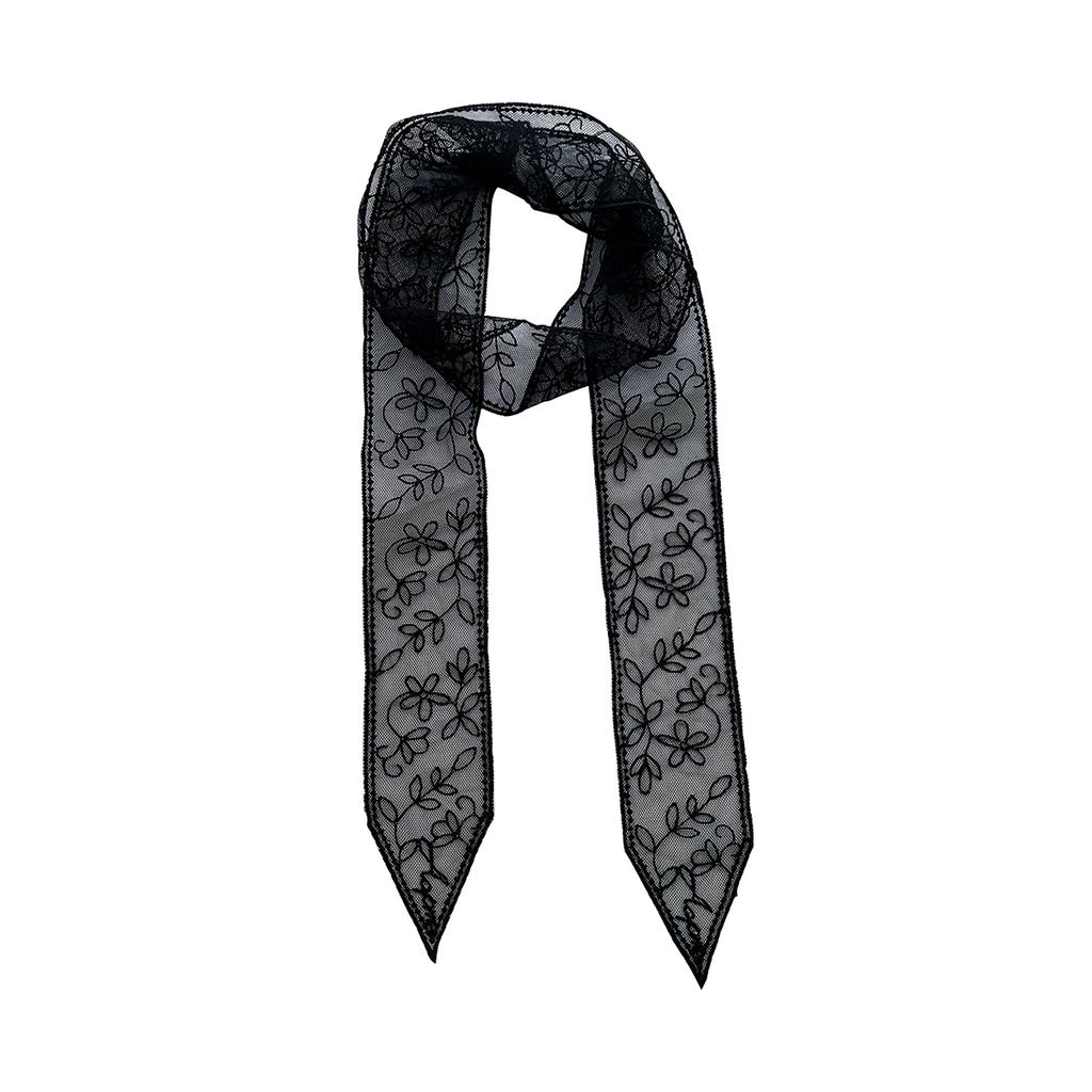 Korean Thin And Narrow Lace Long Silk Scarf Super Beautiful Temperament Sexy Decorative Scarf Tied Bag Lace Streamer Women'S Hair Accessories