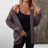 Женский модный повседневный однотонный трикотажный кардиган-свитер с V-образным вырезом, длинными рукавами и карманом