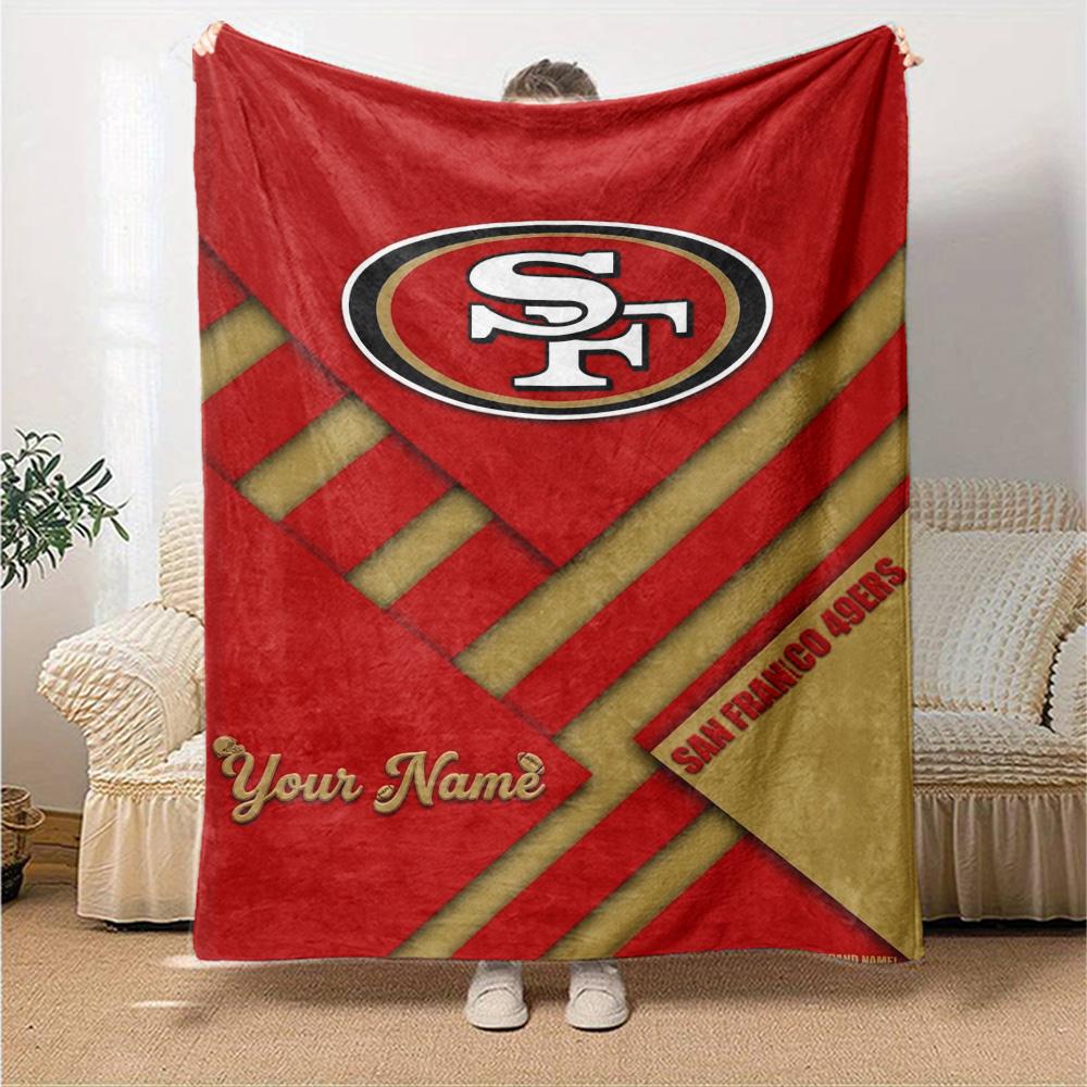 Name Custom San Francisco 49ers Print Flannel Blanket High Quality Warm Comfortable Cover for All Seasons Perfect for Gifts Home Decor