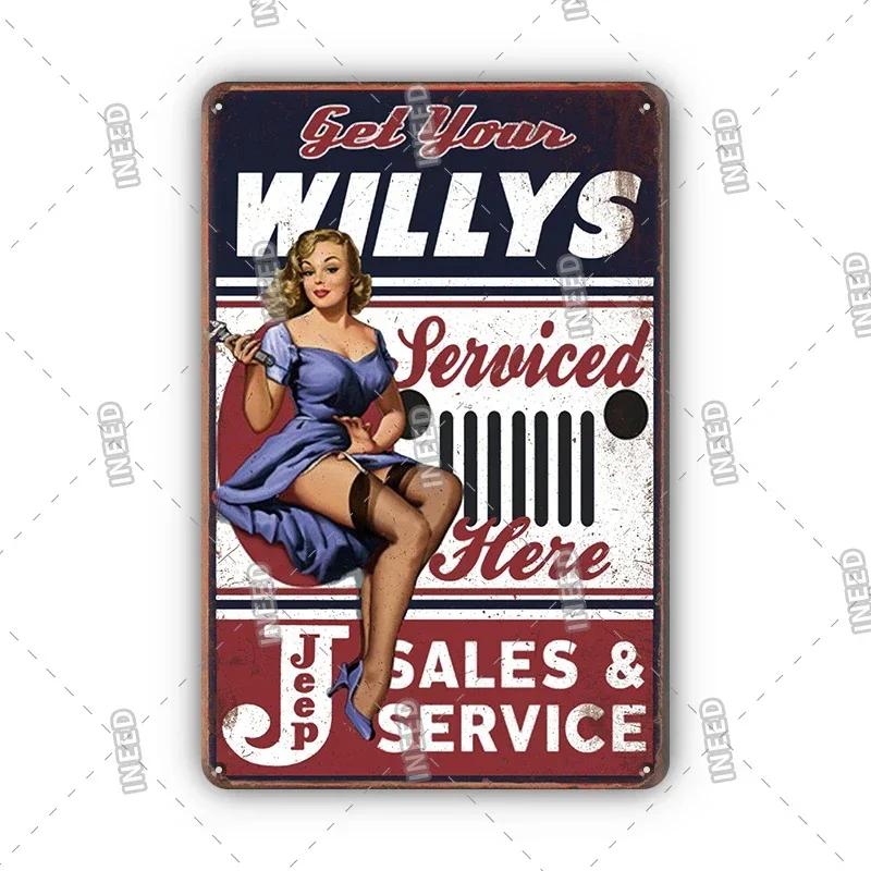 Ретро-сексуальная красота Алюминиевый плакат - Мужская металлическая табличка, Декор стены гаража, пещеры, мастерской