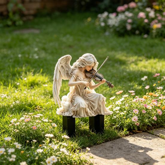Retro Angel Garden Stake, Angel Playing The Violin 2D Acrylic Decoration, Waterproof Yard Art Stake for Outdoor Lawn Planter Decor Gift Idea