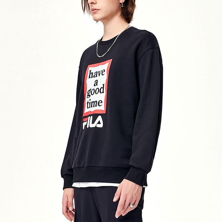 Fila X Have A Good Time Collaborative Letter Print Round Neck Pullover Sweatshirt Men Sweatshirt Black F11U149204F-BK