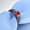 Винтажные черные золотые цветочные кольца с блестящим красным гранатом и рубином, ювелирные изделия для женщин