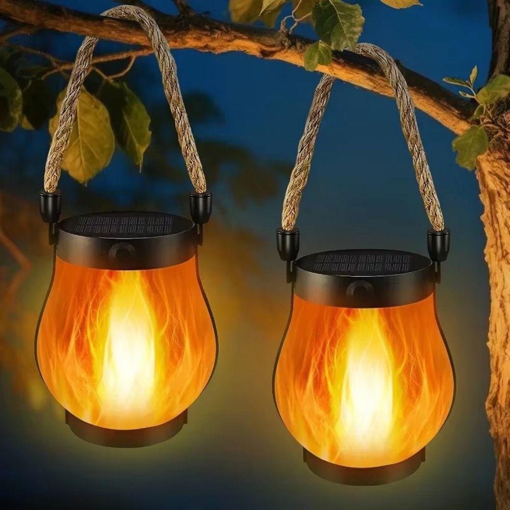 USB Rechargeable Camping Light Rope Hanging Lantern Flame Effect Solar Flame Lights Outdoor