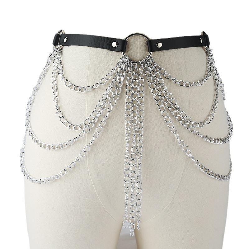 Pu Decorative Belt Multi-Layer Metal Chain Fringed Body Chain Night Bar Performance Jewelry Waist Chain
