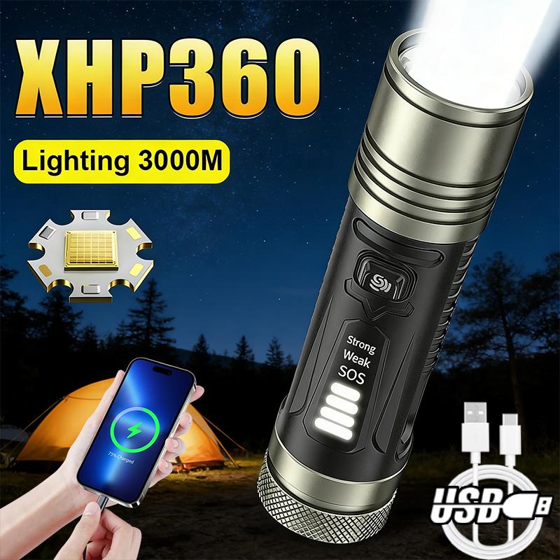 Самый мощный фонарик XHP360 LED кемпинговый фонарь сверхъяркие дальнобойные фонарики диммируемые перезаряжаемые лампы для улицы